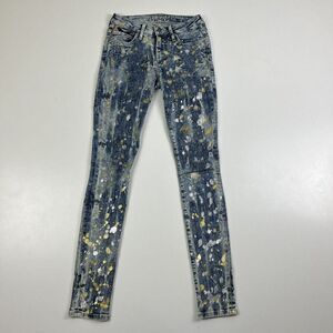 ROBIN'S JEAN Women's Slim Straight Jeans Long Flap Paint Splatter Design Size 24